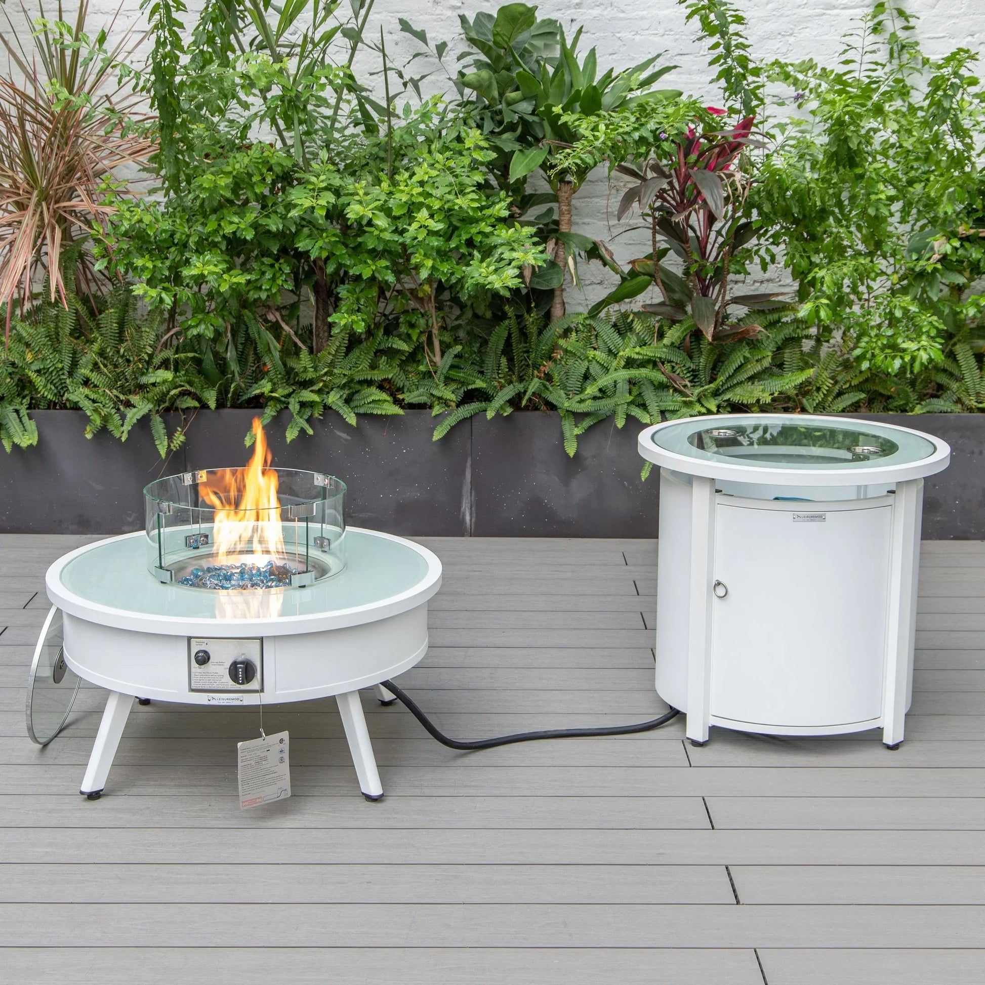 Walbrooke Aluminum Patio Conversation With Fire Pit Table & Tank Holder - Elax Furniture