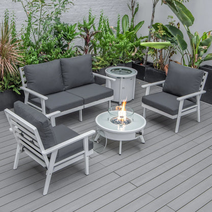 Walbrooke Aluminum Patio Conversation With Fire Pit Table & Tank Holder - Elax Furniture
