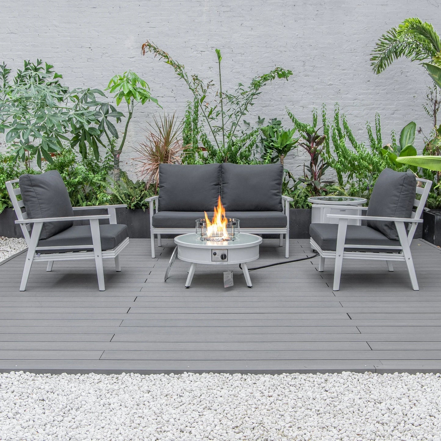 Walbrooke Aluminum Patio Conversation With Fire Pit Table & Tank Holder - Elax Furniture