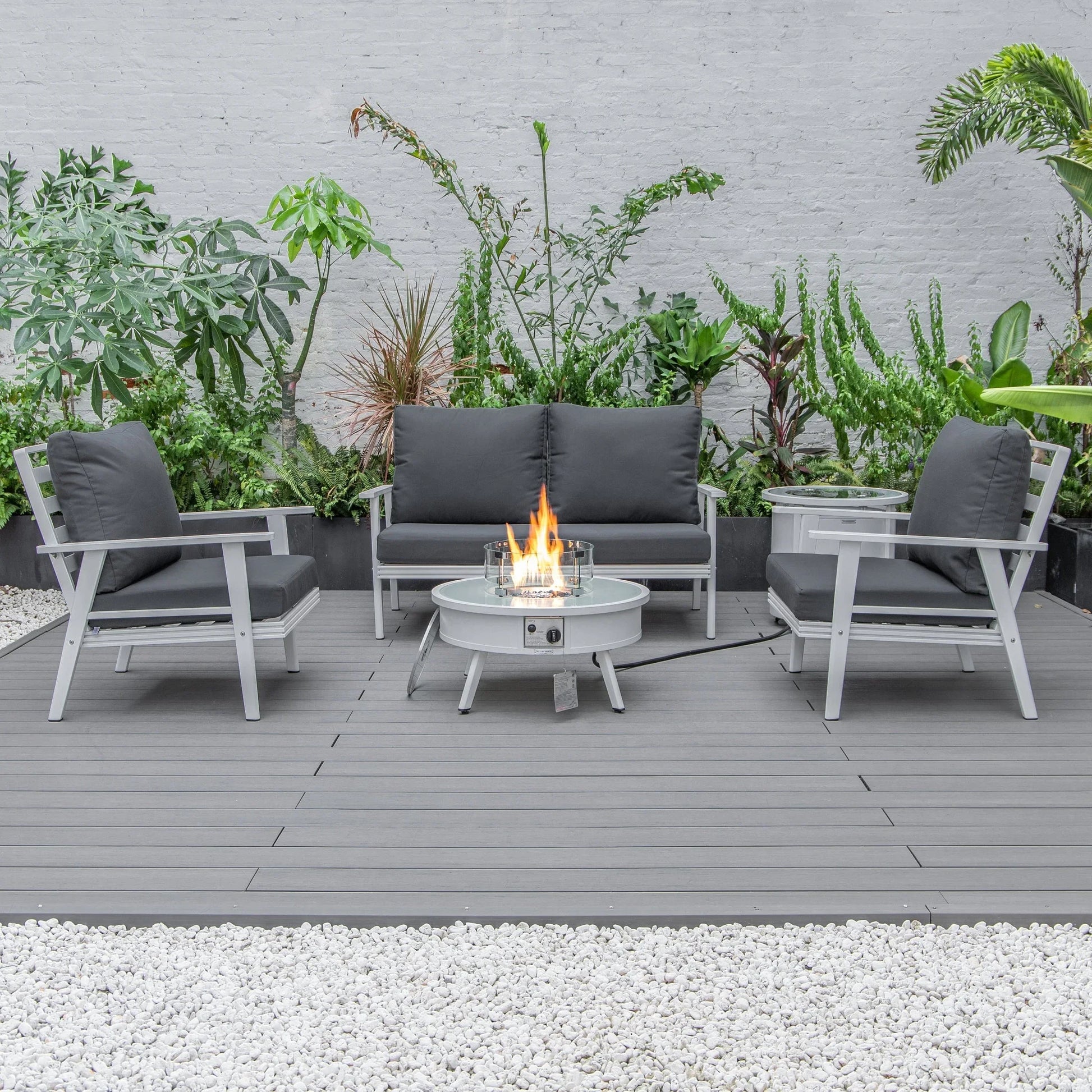 Walbrooke Aluminum Patio Conversation With Fire Pit Table & Tank Holder - Elax Furniture