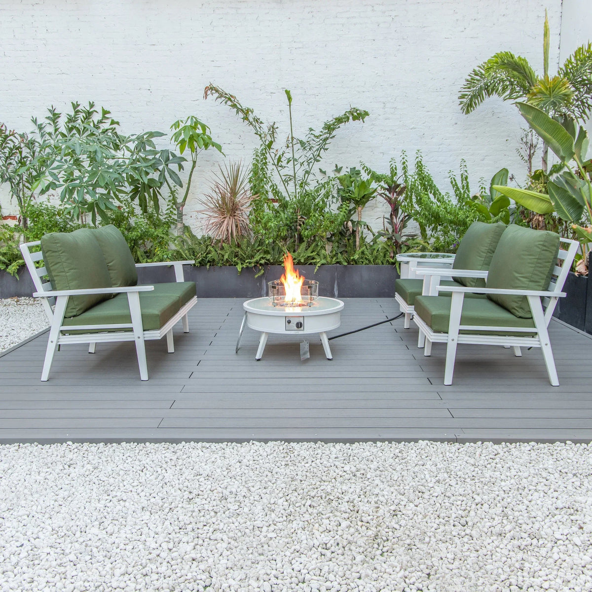 Walbrooke Aluminum Patio Conversation With Fire Pit Table & Tank Holder - Elax Furniture