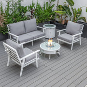 Walbrooke Aluminum Patio Conversation With Fire Pit Table & Tank Holder - Elax Furniture
