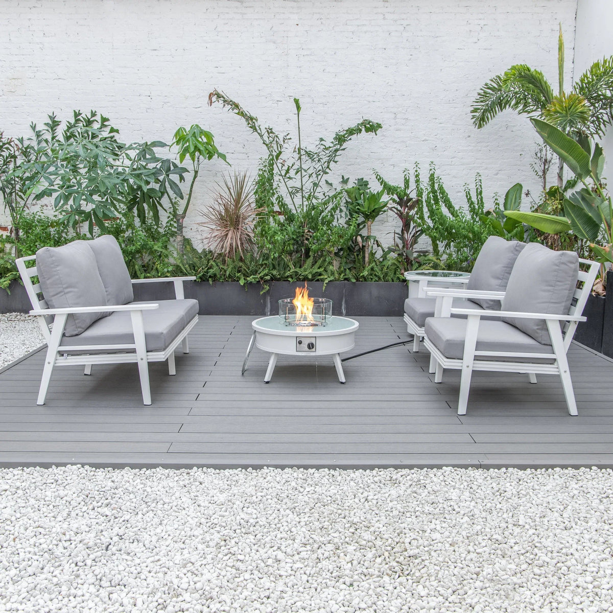 Walbrooke Aluminum Patio Conversation With Fire Pit Table & Tank Holder - Elax Furniture