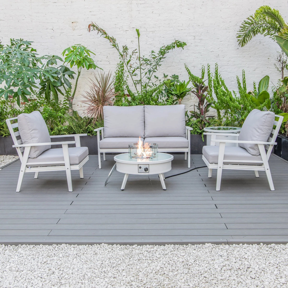 Walbrooke Aluminum Patio Conversation With Fire Pit Table & Tank Holder - Elax Furniture