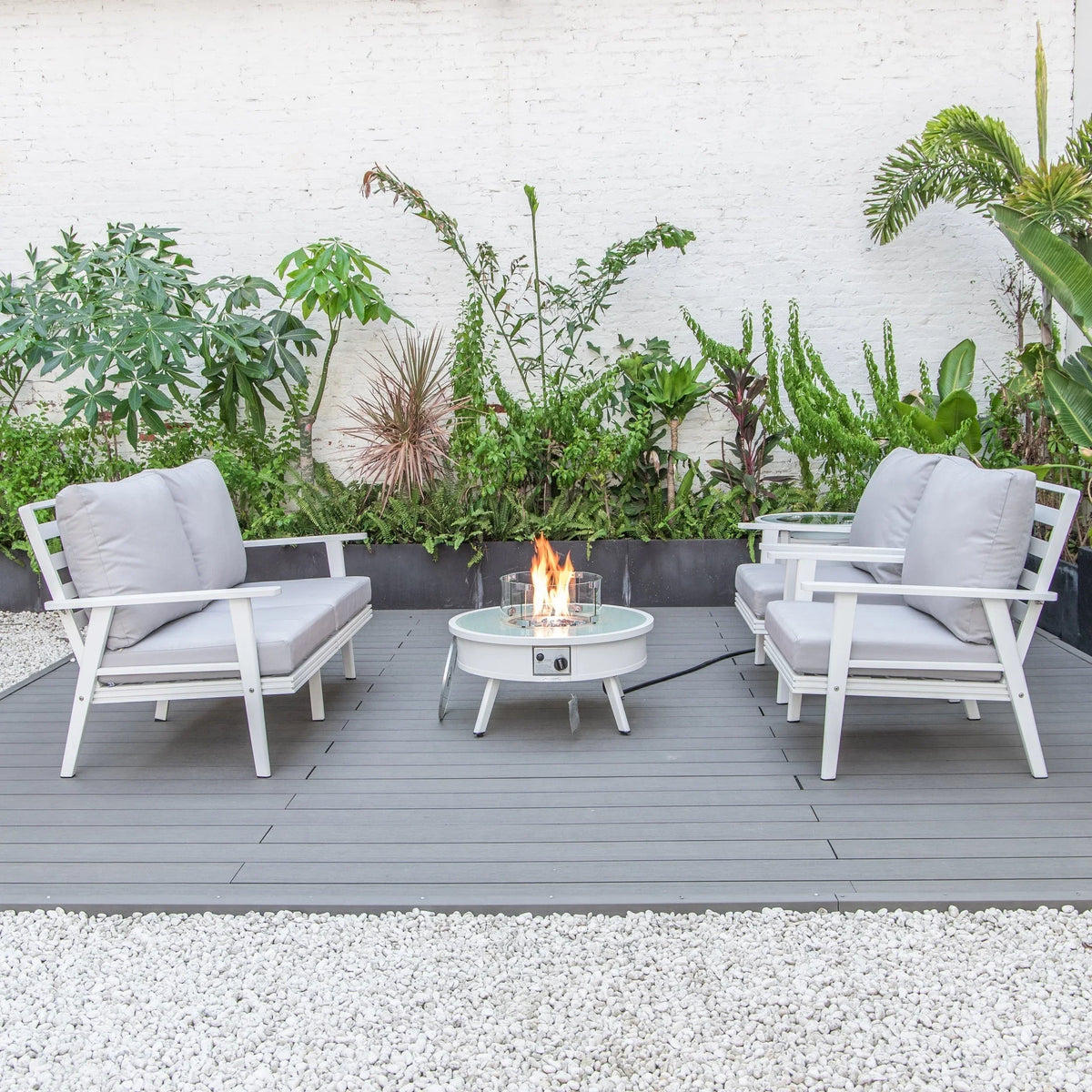 Walbrooke Aluminum Patio Conversation With Fire Pit Table & Tank Holder - Elax Furniture