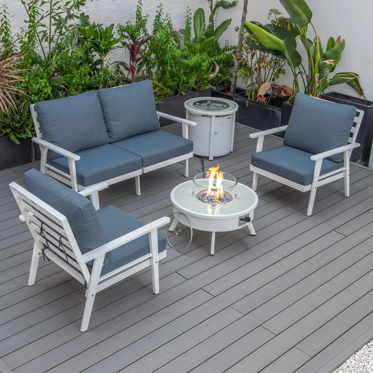 Walbrooke Aluminum Patio Conversation With Fire Pit Table & Tank Holder - Elax Furniture