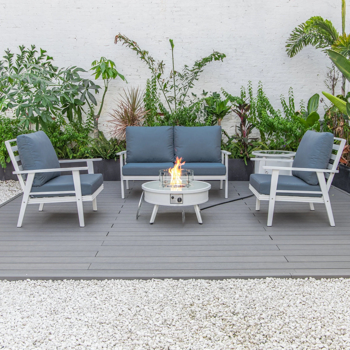 Walbrooke Aluminum Patio Conversation With Fire Pit Table & Tank Holder - Elax Furniture