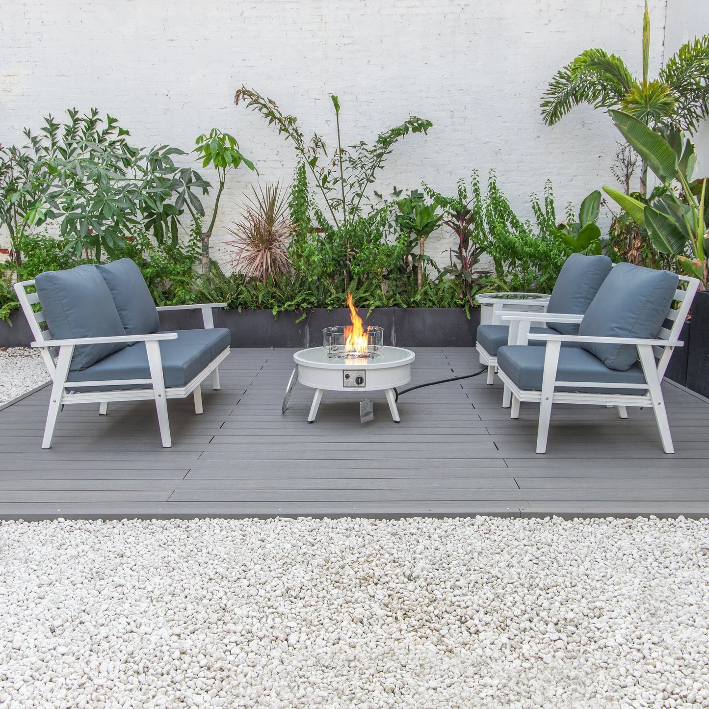 Walbrooke Aluminum Patio Conversation With Fire Pit Table & Tank Holder - Elax Furniture