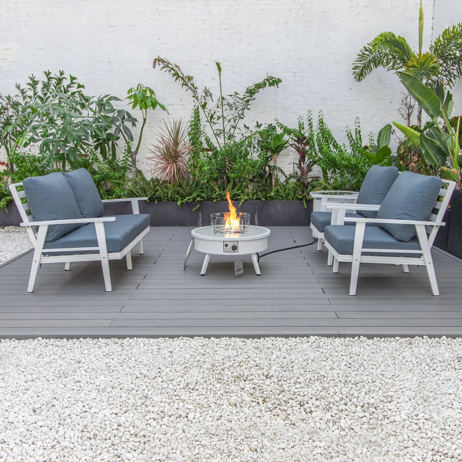 Walbrooke Aluminum Patio Conversation With Fire Pit Table & Tank Holder - Elax Furniture
