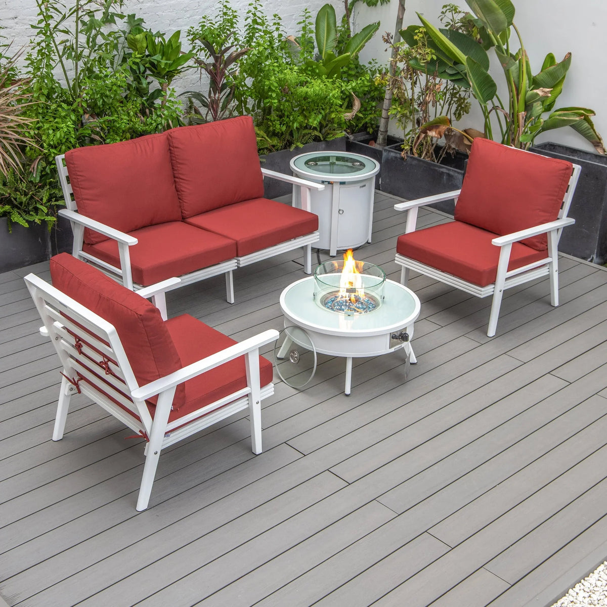 Walbrooke Aluminum Patio Conversation With Fire Pit Table & Tank Holder - Elax Furniture