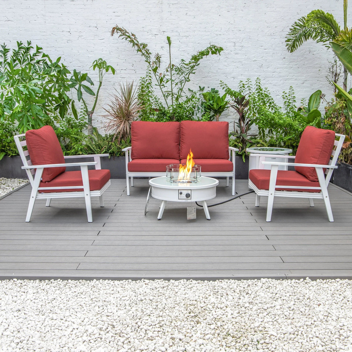 Walbrooke Aluminum Patio Conversation With Fire Pit Table & Tank Holder - Elax Furniture