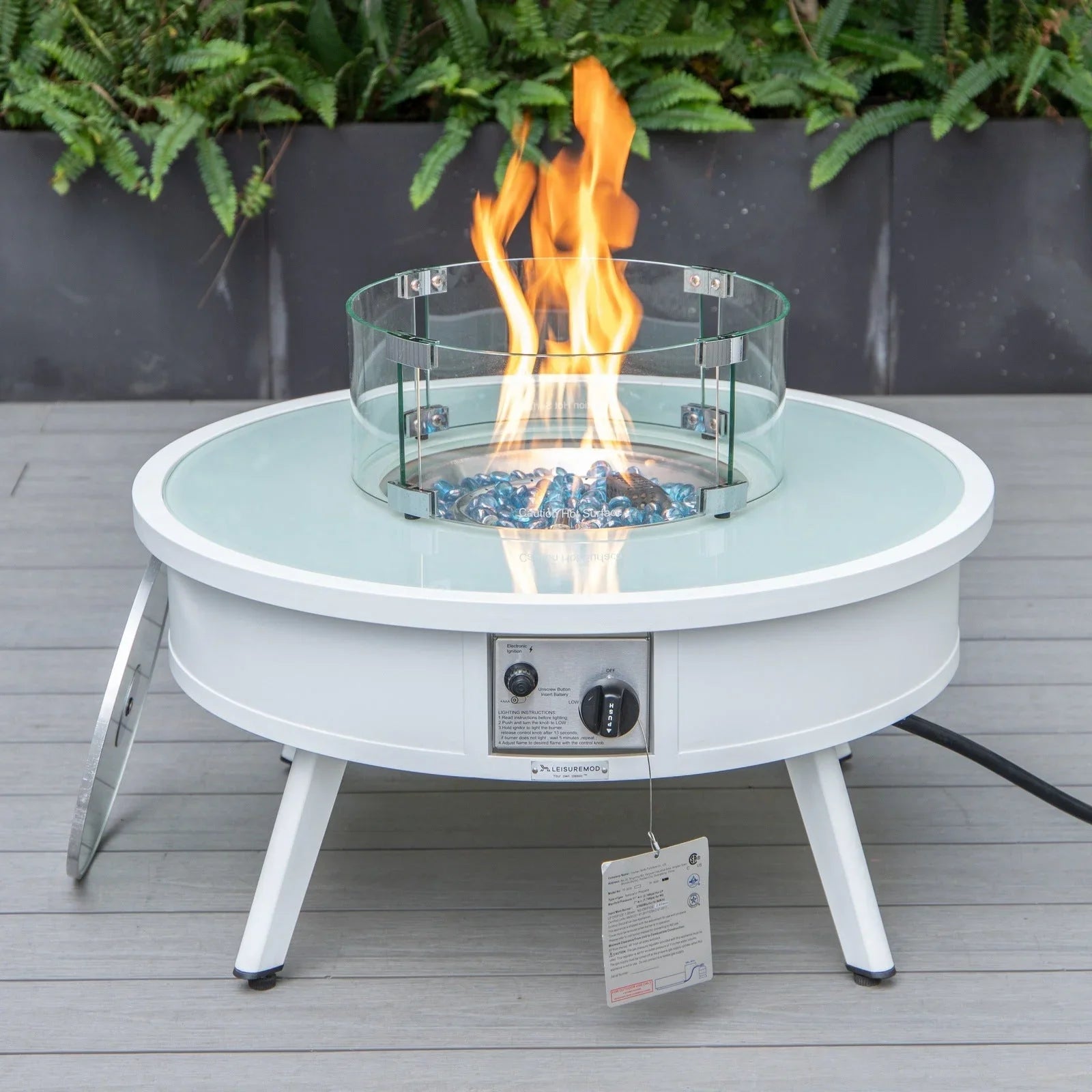Walbrooke Modern Outdoor Round Fire Pit Table with Powder-Coated Aliuminum Frame - Elax Furniture