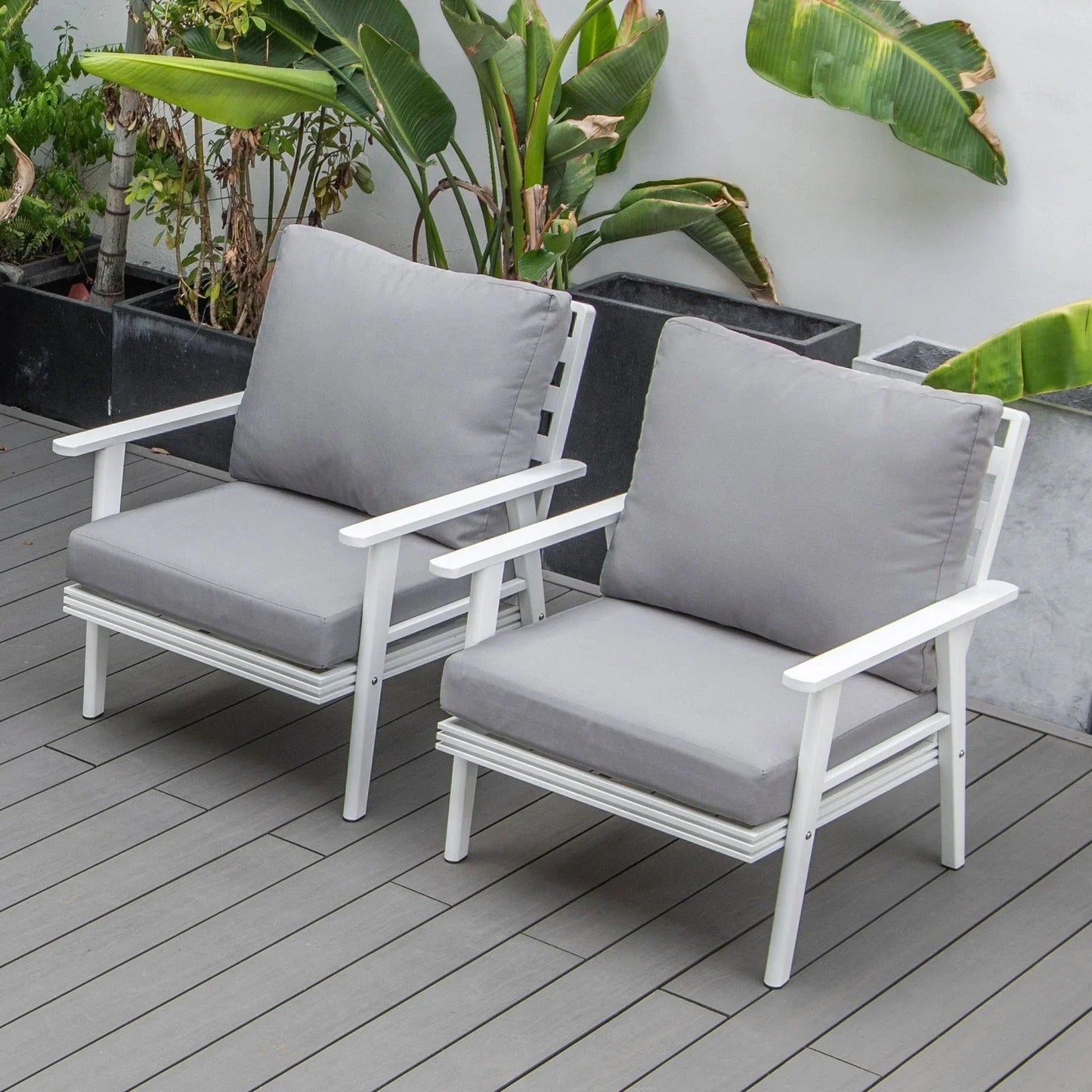 Walbrooke Modern White Patio Arm Chair, Set of 2 - Elax Furniture