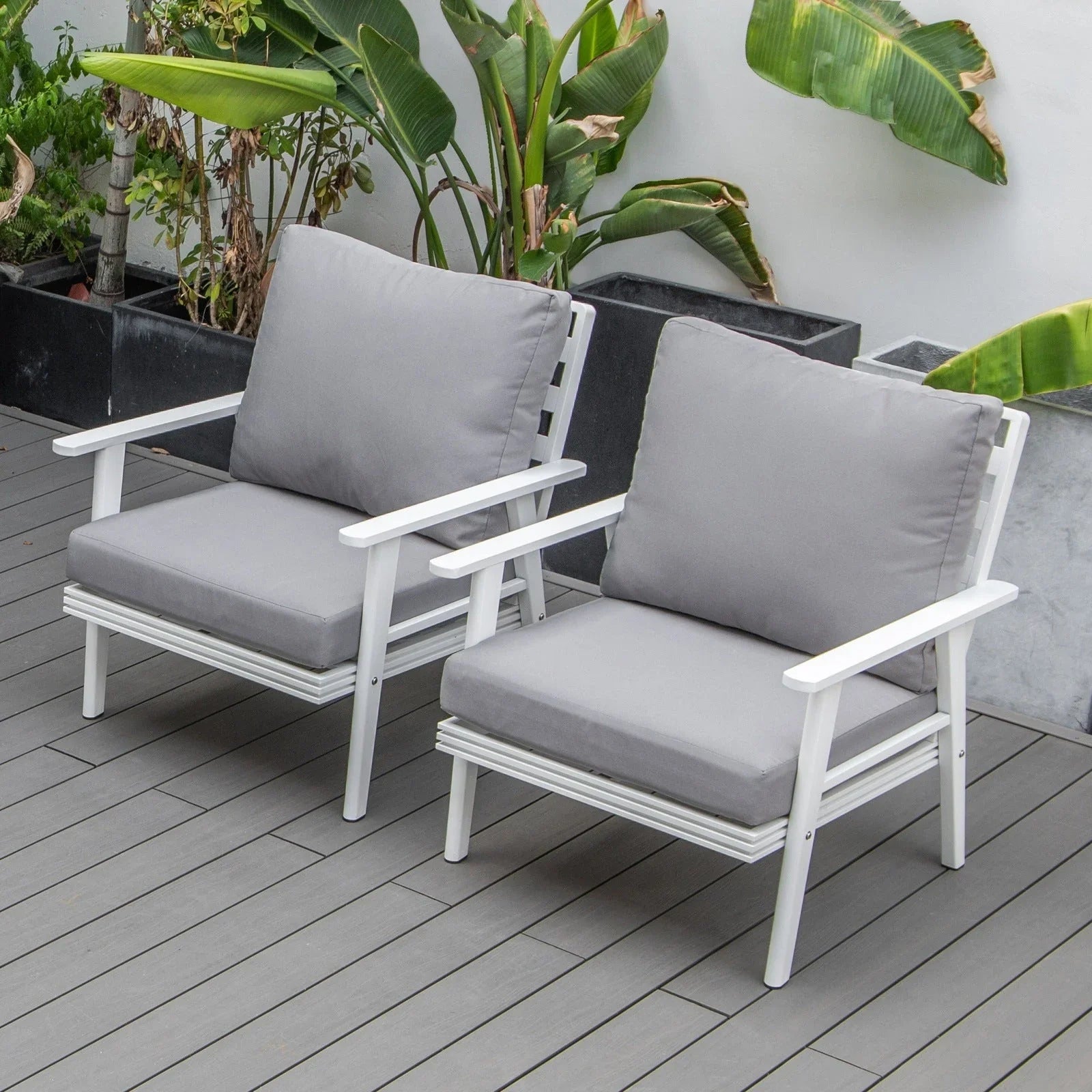 Walbrooke Modern White Patio Arm Chair, Set of 2 - Elax Furniture