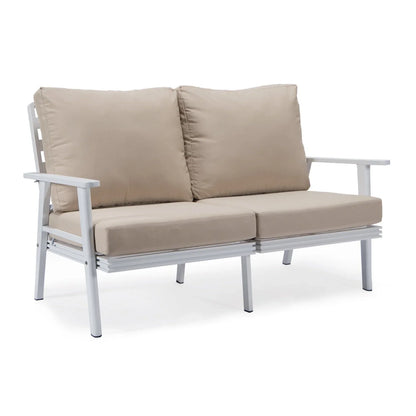 Walbrooke Modern Outdoor Patio Loveseat with White Aluminum Frame and Removable Cushions - Elax Furniture