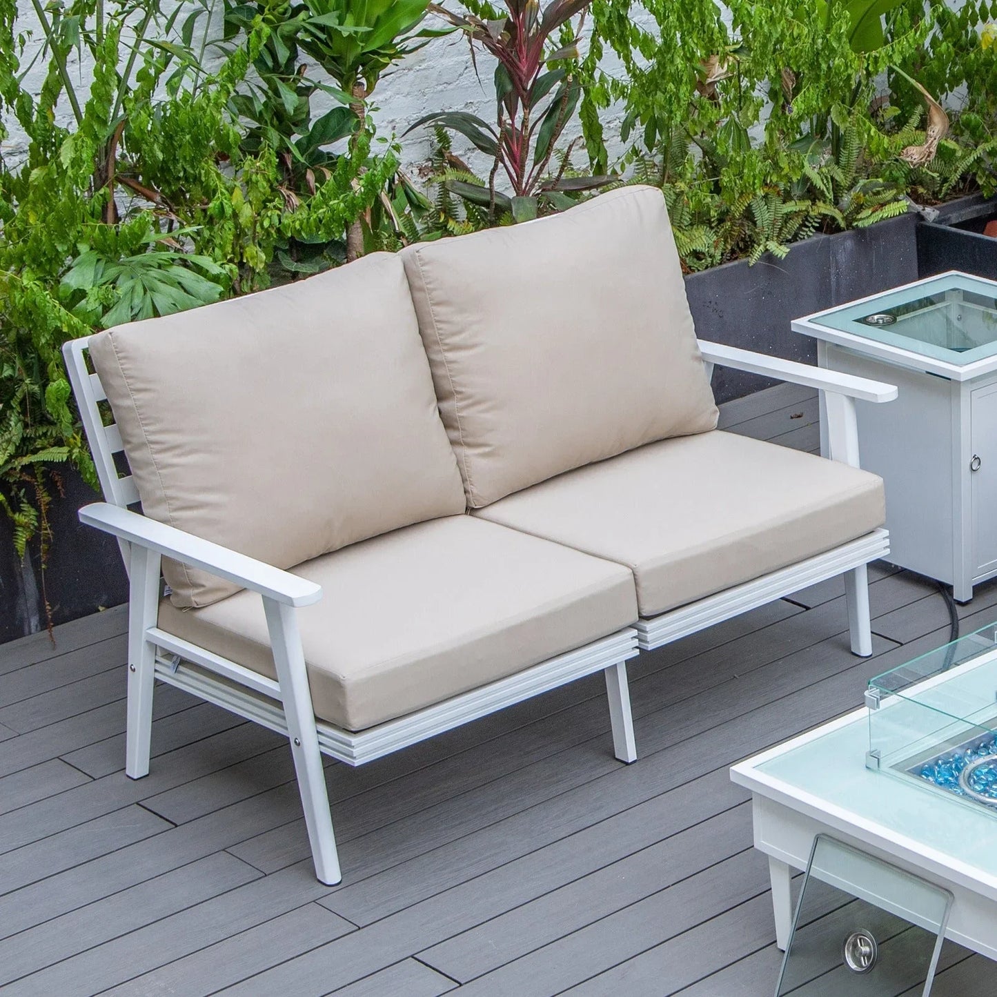 Walbrooke Modern Outdoor Patio Loveseat with White Aluminum Frame and Removable Cushions - Elax Furniture