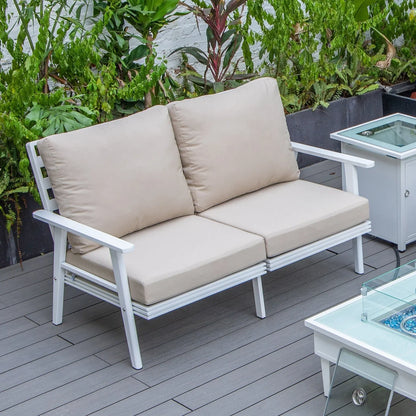 Walbrooke Modern Outdoor Patio Loveseat with White Aluminum Frame and Removable Cushions - Elax Furniture