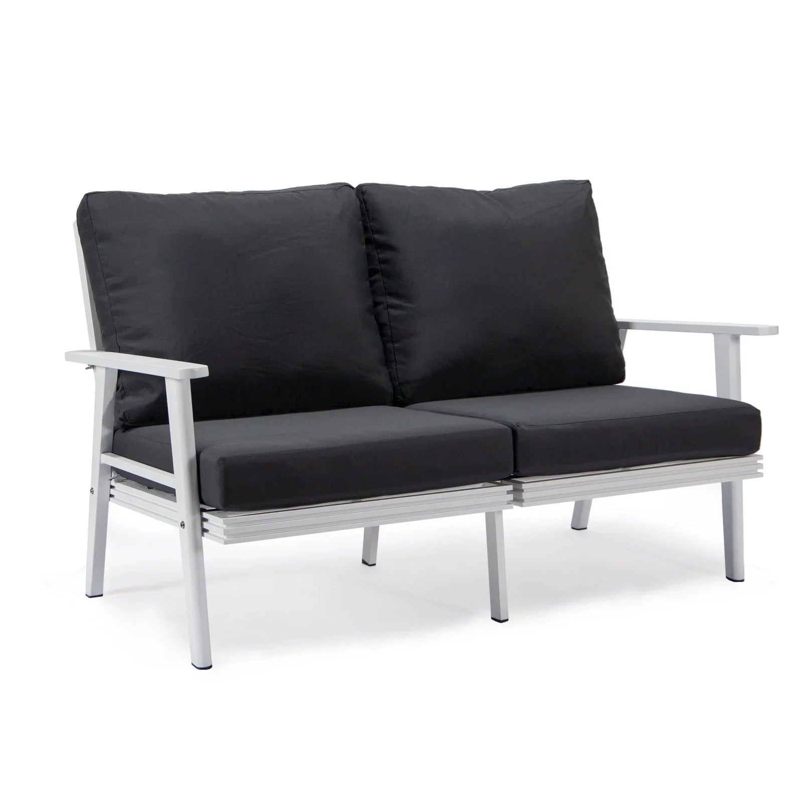 Walbrooke Modern Outdoor Patio Loveseat with White Aluminum Frame and Removable Cushions - Elax Furniture