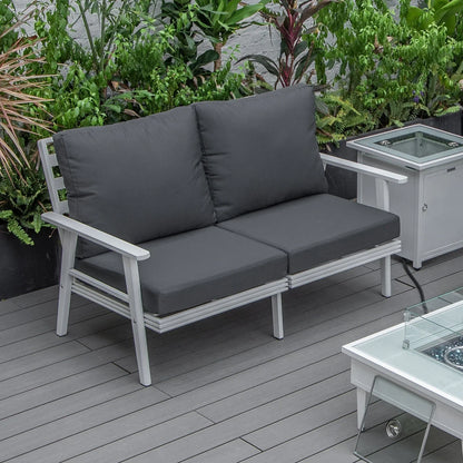 Walbrooke Modern Outdoor Patio Loveseat with White Aluminum Frame and Removable Cushions - Elax Furniture