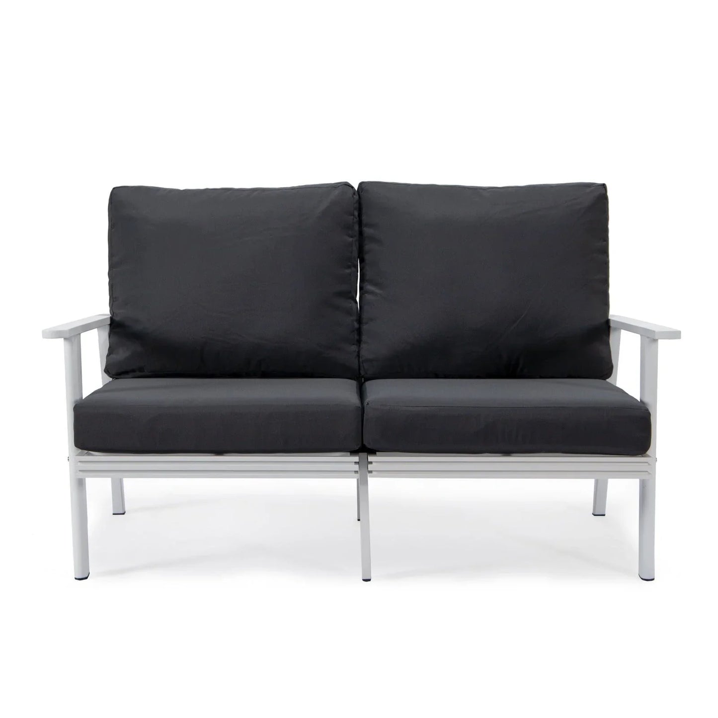 Walbrooke Modern Outdoor Patio Loveseat with White Aluminum Frame and Removable Cushions - Elax Furniture