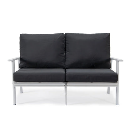 Walbrooke Modern Outdoor Patio Loveseat with White Aluminum Frame and Removable Cushions - Elax Furniture