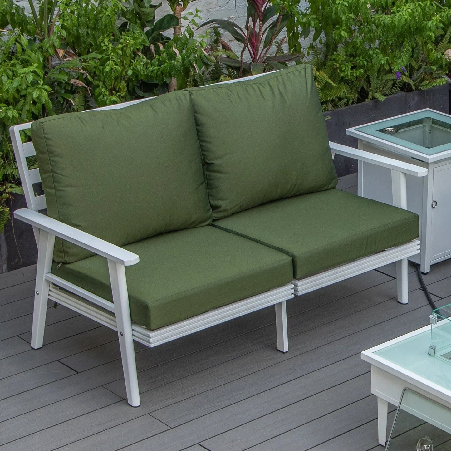 Walbrooke Modern Outdoor Patio Loveseat with White Aluminum Frame and Removable Cushions - Elax Furniture
