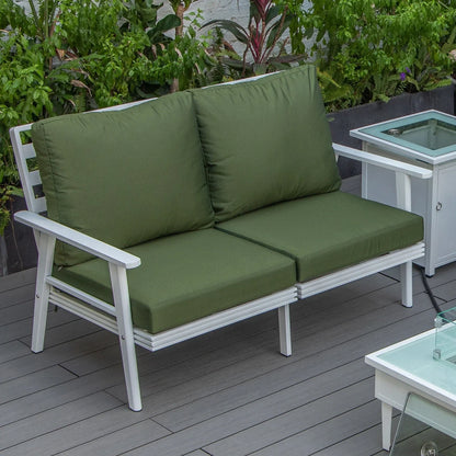 Walbrooke Modern Outdoor Patio Loveseat with White Aluminum Frame and Removable Cushions - Elax Furniture