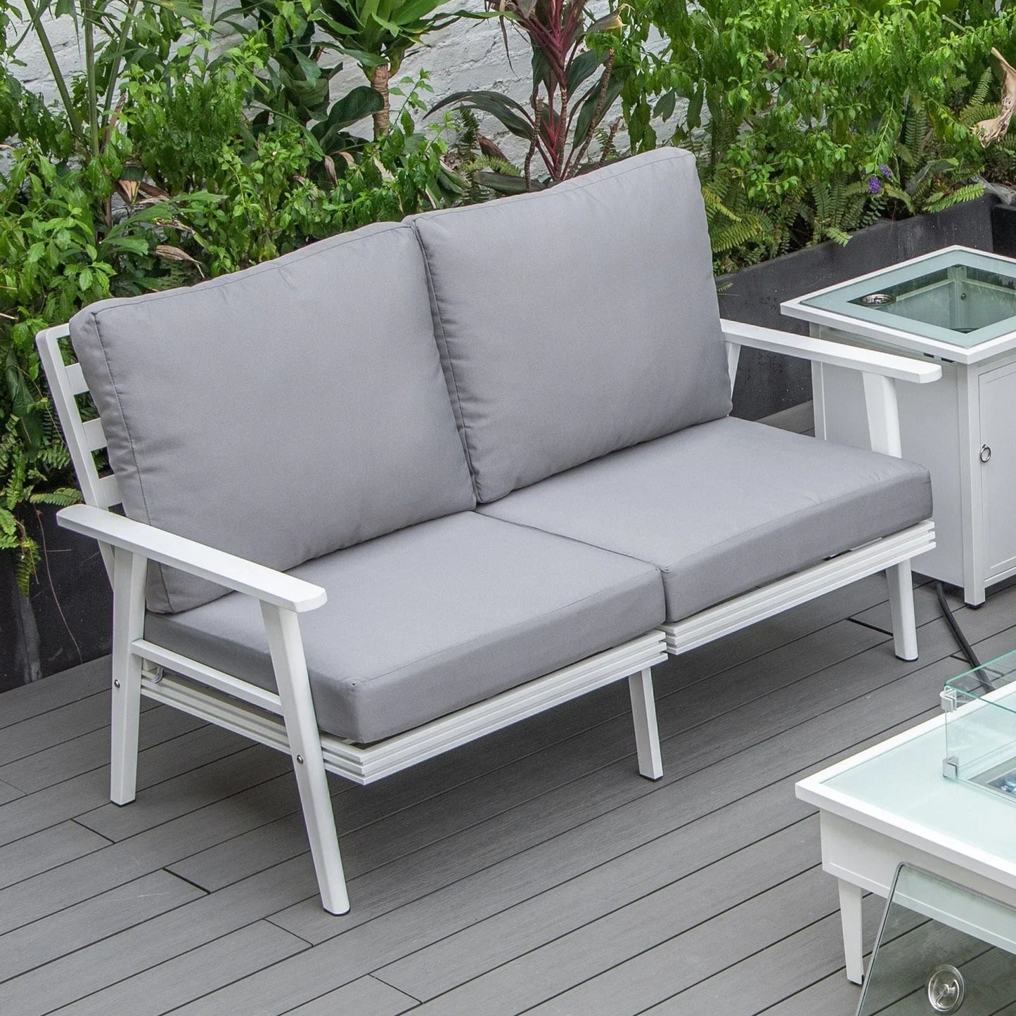 Walbrooke Modern Outdoor Patio Loveseat with White Aluminum Frame and Removable Cushions - Elax Furniture