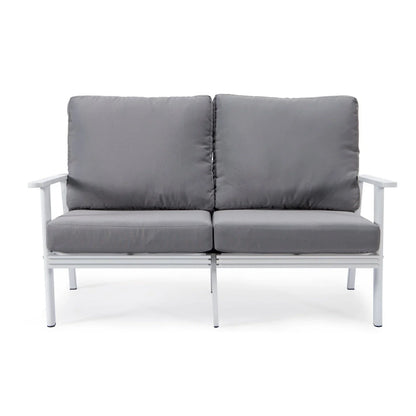 Walbrooke Modern Outdoor Patio Loveseat with White Aluminum Frame and Removable Cushions - Elax Furniture