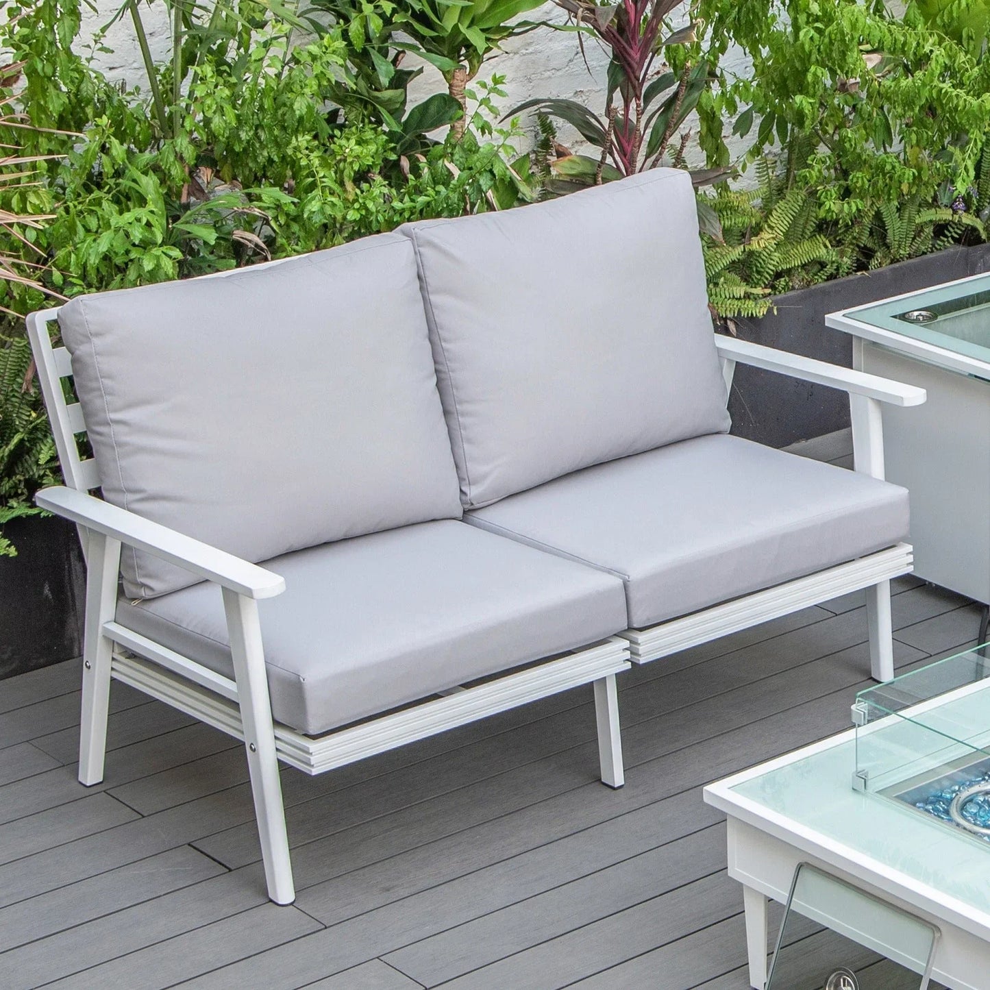 Walbrooke Modern Outdoor Patio Loveseat with White Aluminum Frame and Removable Cushions - Elax Furniture
