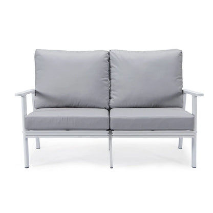 Walbrooke Modern Outdoor Patio Loveseat with White Aluminum Frame and Removable Cushions - Elax Furniture