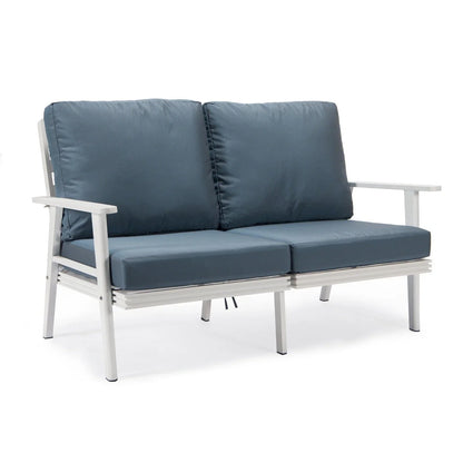 Walbrooke Modern Outdoor Patio Loveseat with White Aluminum Frame and Removable Cushions - Elax Furniture