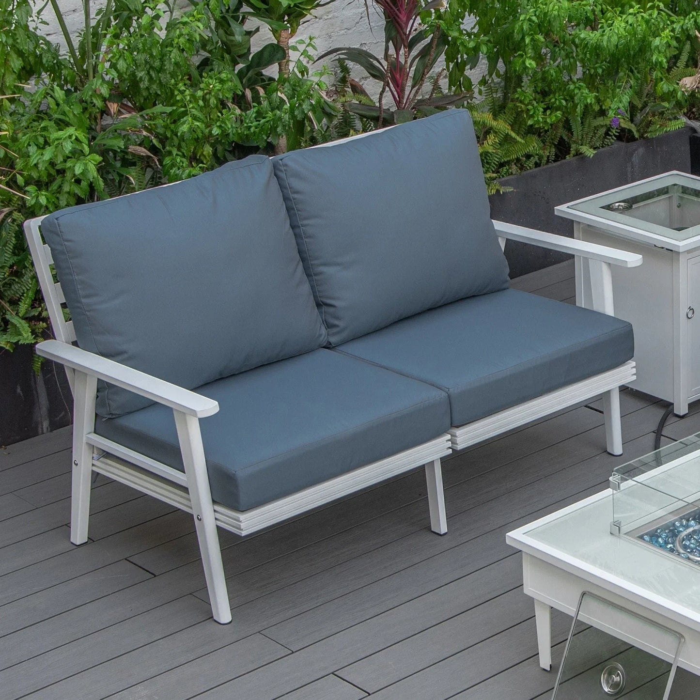 Walbrooke Modern Outdoor Patio Loveseat with White Aluminum Frame and Removable Cushions - Elax Furniture