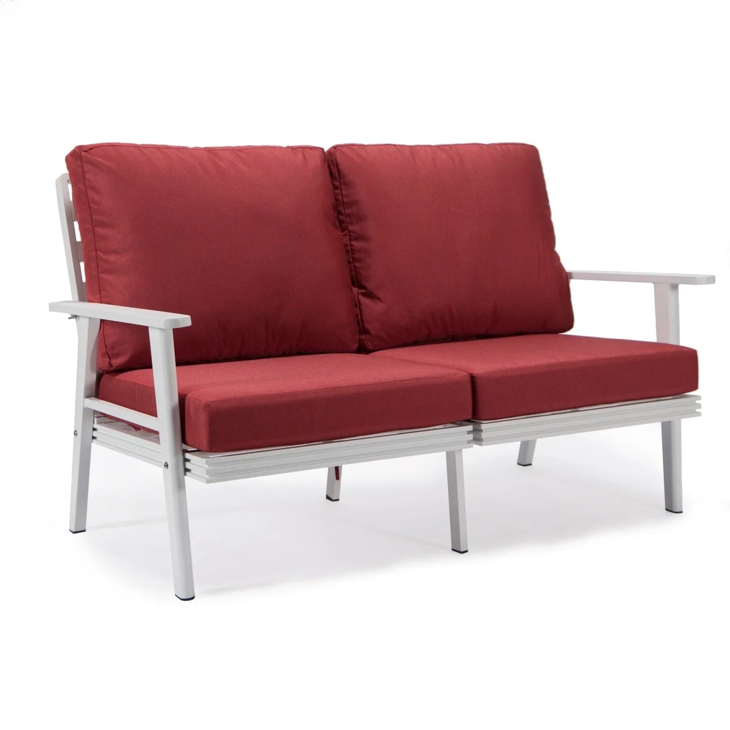Walbrooke Modern Outdoor Patio Loveseat with White Aluminum Frame and Removable Cushions - Elax Furniture
