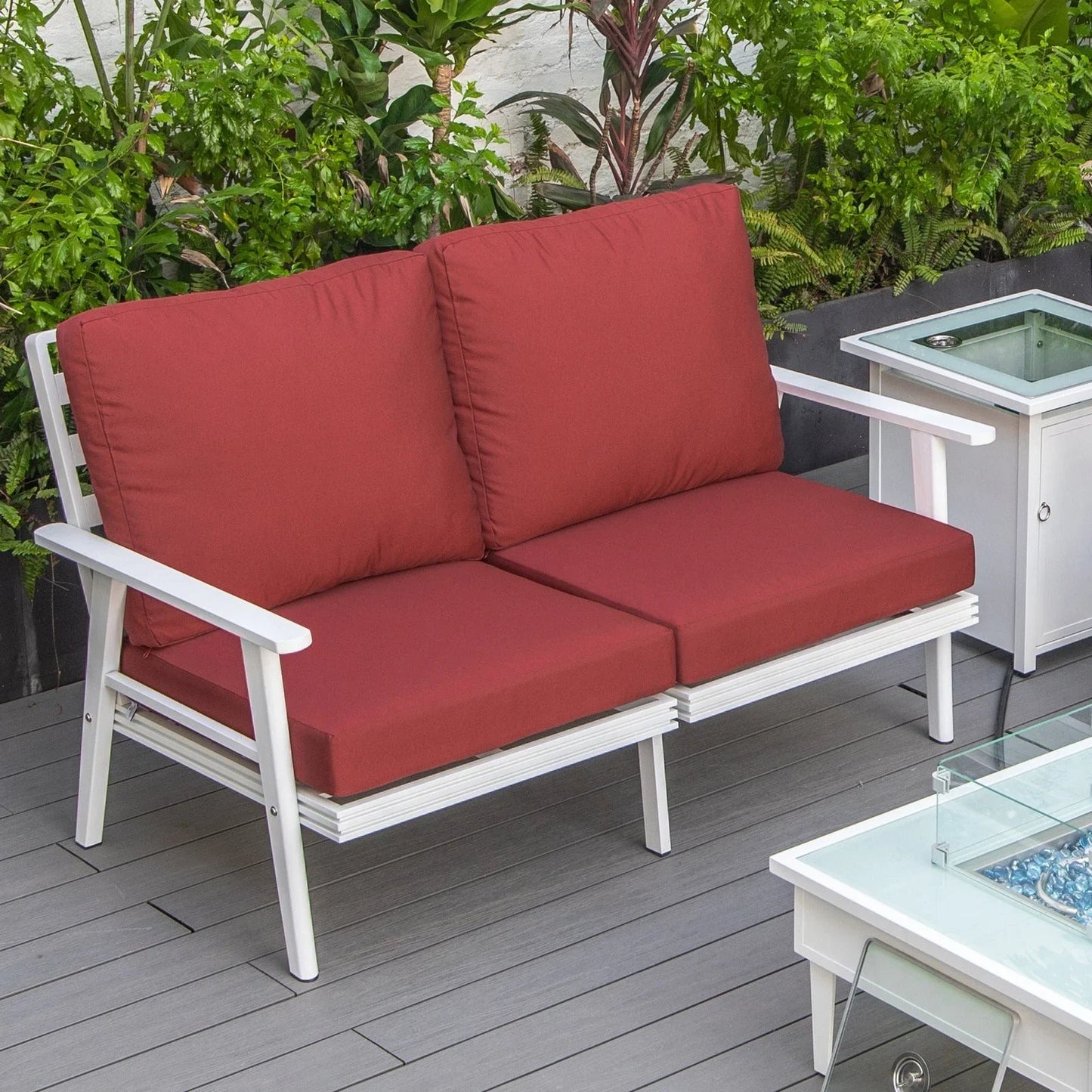 Walbrooke Modern Outdoor Patio Loveseat with White Aluminum Frame and Removable Cushions - Elax Furniture