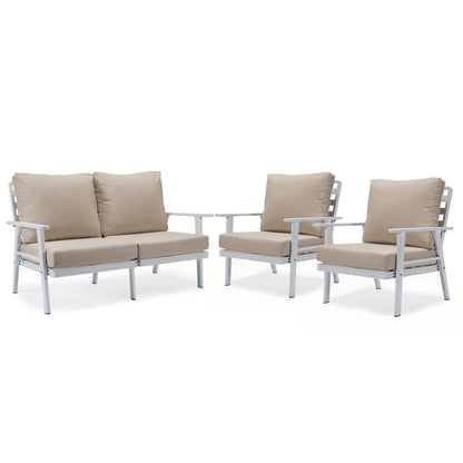 Walbrooke Modern 3-Piece Outdoor Patio Set with White Aluminum Frame and Removable Cushions Loveseat and Set of 2 Armchairs - Elax Furniture