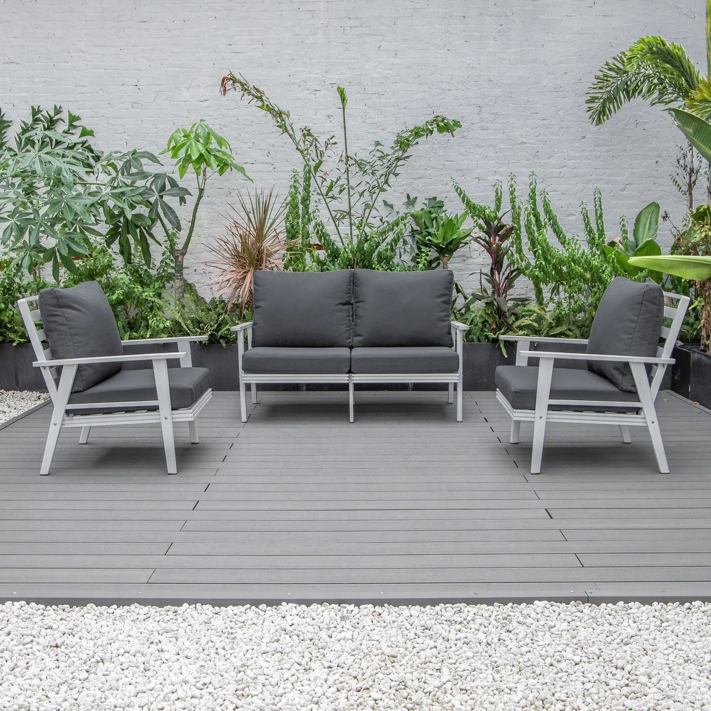 Walbrooke Modern 3-Piece Outdoor Patio Set with White Aluminum Frame and Removable Cushions Loveseat and Set of 2 Armchairs - Elax Furniture