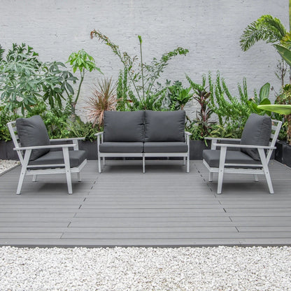 Walbrooke Modern 3-Piece Outdoor Patio Set with White Aluminum Frame and Removable Cushions Loveseat and Set of 2 Armchairs - Elax Furniture