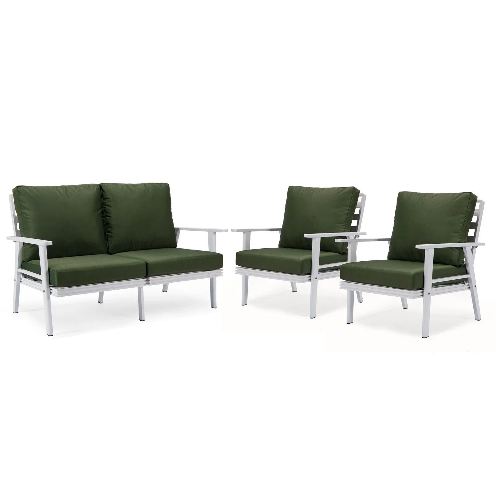 Walbrooke Modern 3-Piece Outdoor Patio Set with White Aluminum Frame and Removable Cushions Loveseat and Set of 2 Armchairs - Elax Furniture