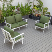Walbrooke Modern 3-Piece Outdoor Patio Set with White Aluminum Frame and Removable Cushions Loveseat and Set of 2 Armchairs - Elax Furniture