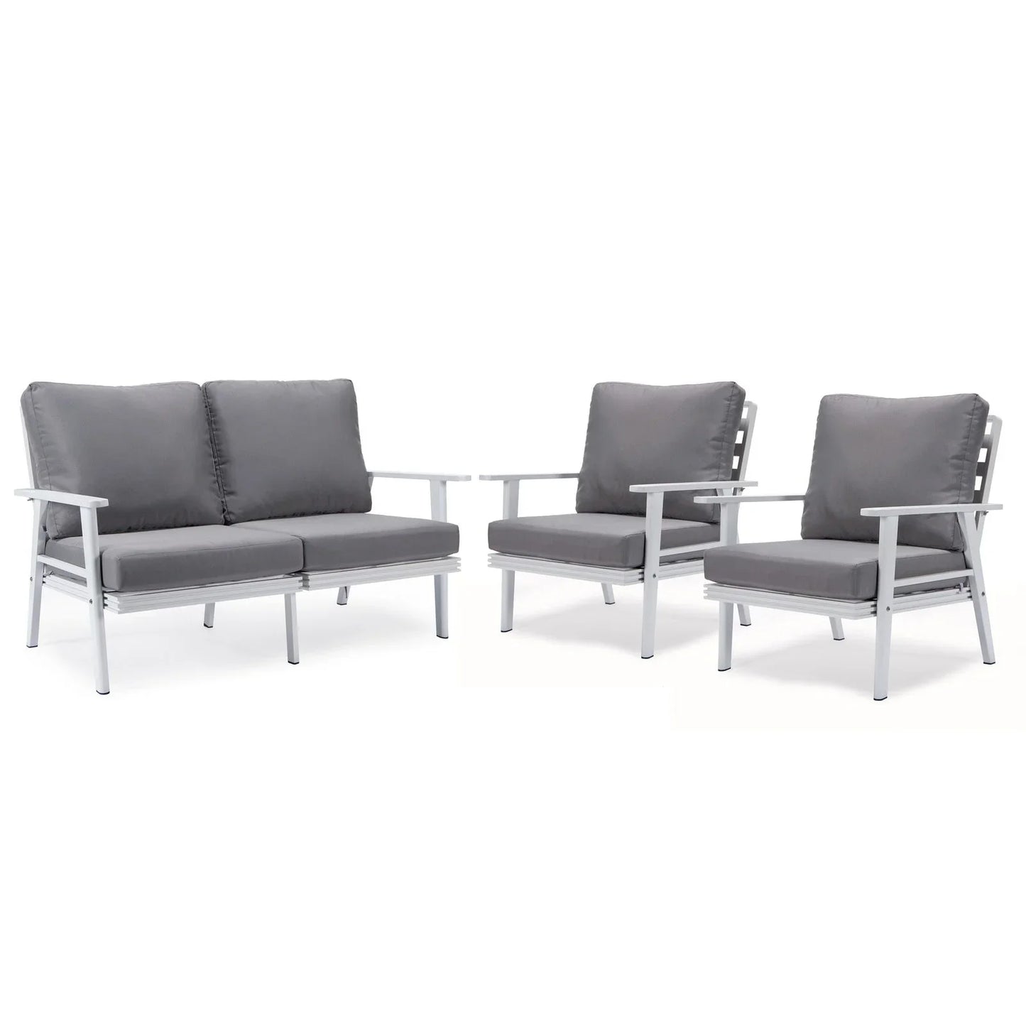 Walbrooke Modern 3-Piece Outdoor Patio Set with White Aluminum Frame and Removable Cushions Loveseat and Set of 2 Armchairs - Elax Furniture