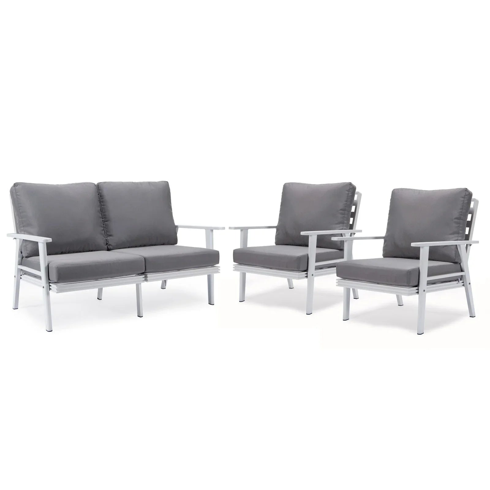 Walbrooke Modern 3-Piece Outdoor Patio Set with White Aluminum Frame and Removable Cushions Loveseat and Set of 2 Armchairs - Elax Furniture