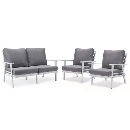 Walbrooke Modern 3-Piece Outdoor Patio Set with White Aluminum Frame and Removable Cushions Loveseat and Set of 2 Armchairs - Elax Furniture