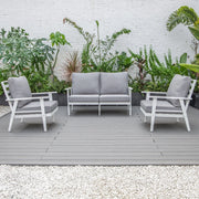 Walbrooke Modern 3-Piece Outdoor Patio Set with White Aluminum Frame and Removable Cushions Loveseat and Set of 2 Armchairs - Elax Furniture