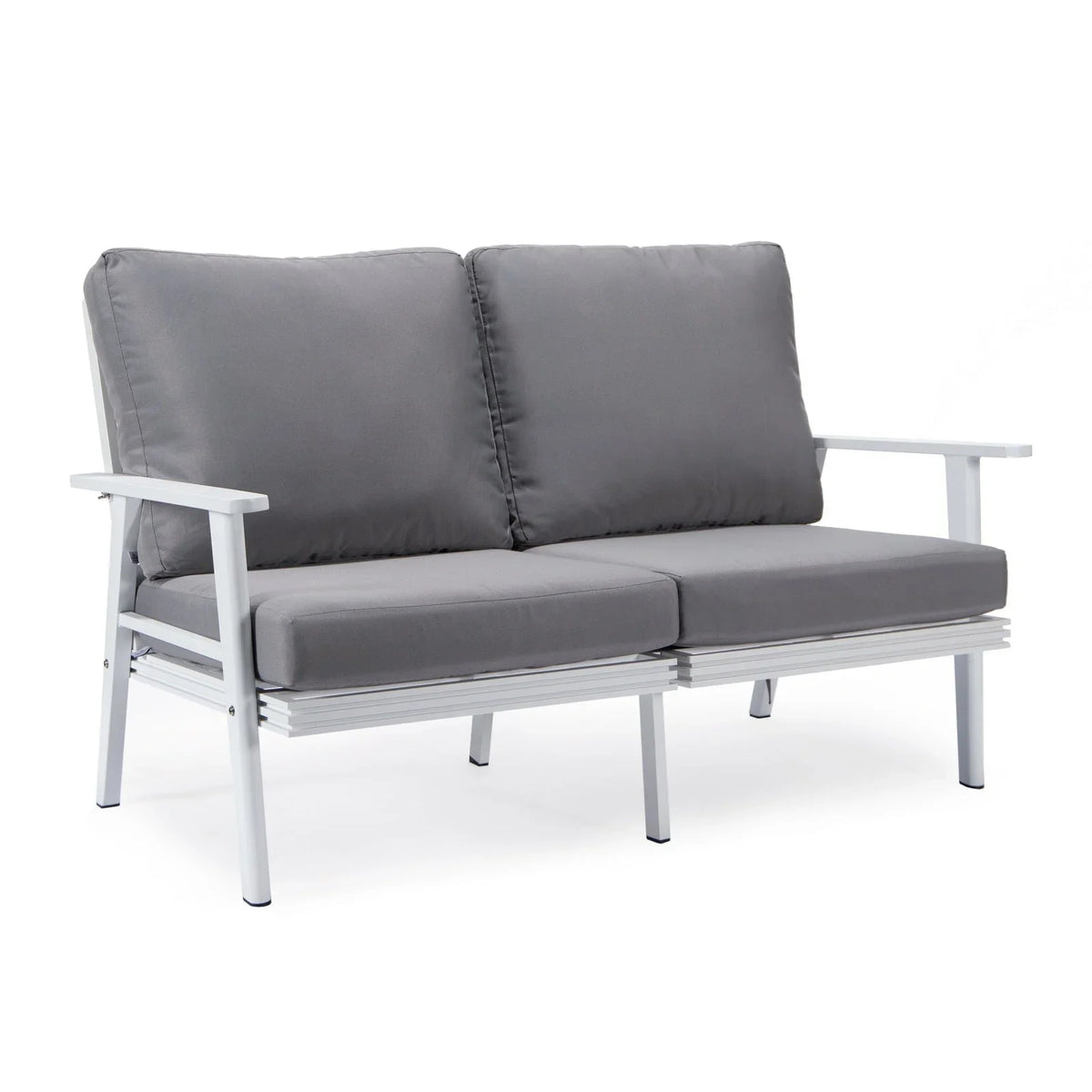 Walbrooke Modern 3-Piece Outdoor Patio Set with White Aluminum Frame and Removable Cushions Loveseat and Set of 2 Armchairs - Elax Furniture