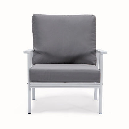 Walbrooke Modern 3-Piece Outdoor Patio Set with White Aluminum Frame and Removable Cushions Loveseat and Set of 2 Armchairs - Elax Furniture