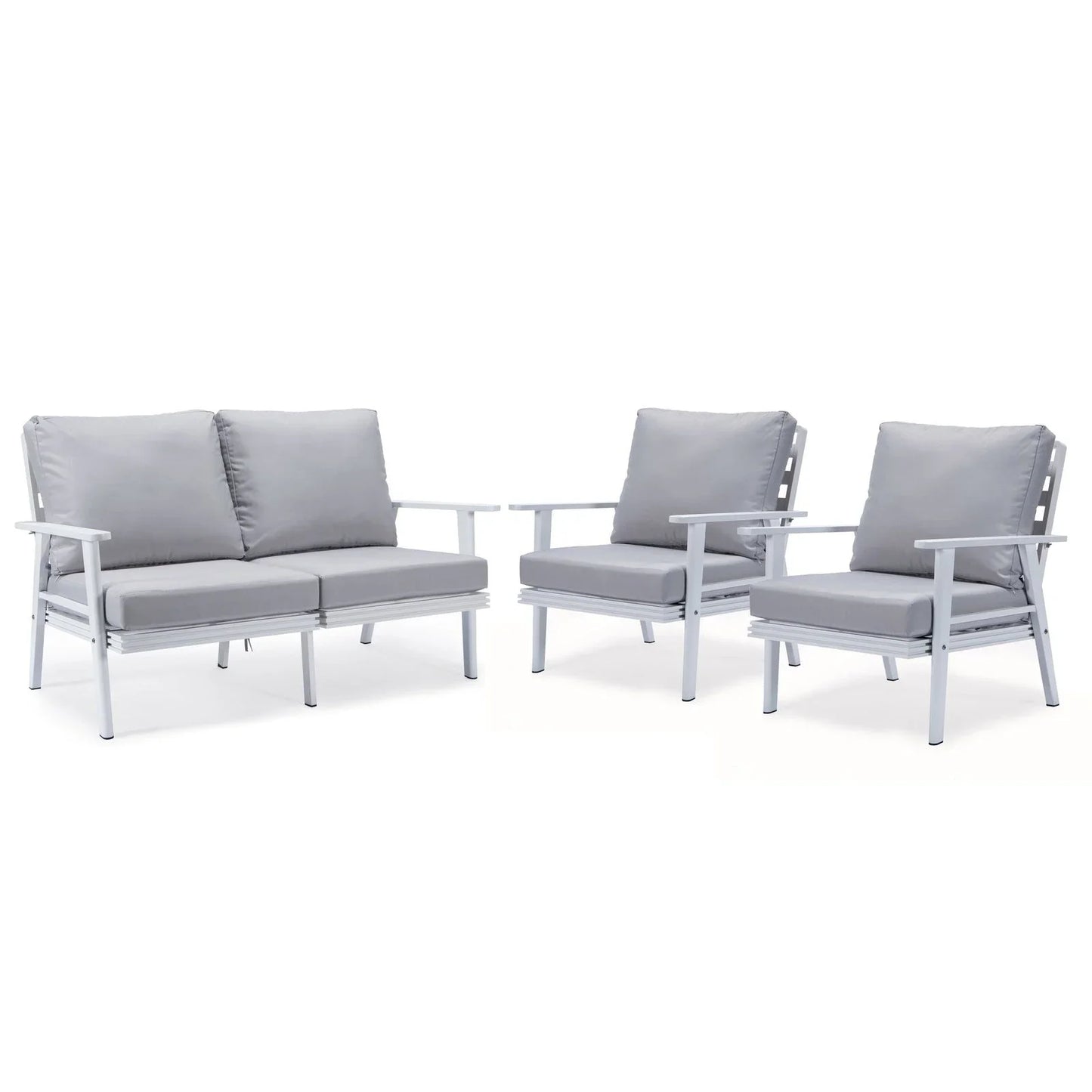 Walbrooke Modern 3-Piece Outdoor Patio Set with White Aluminum Frame and Removable Cushions Loveseat and Set of 2 Armchairs - Elax Furniture