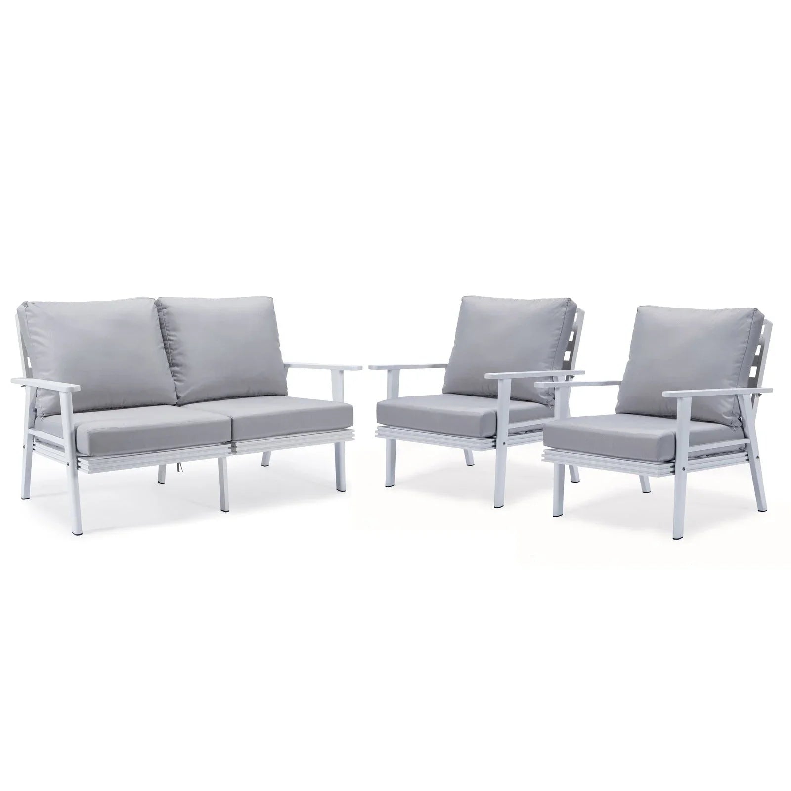 Walbrooke Modern 3-Piece Outdoor Patio Set with White Aluminum Frame and Removable Cushions Loveseat and Set of 2 Armchairs - Elax Furniture