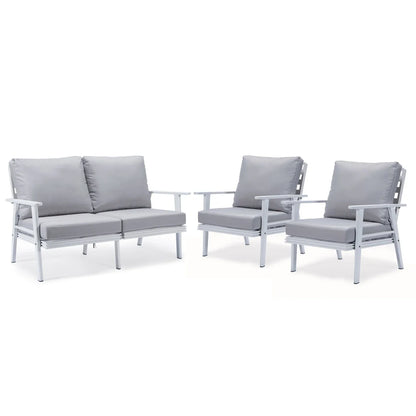 Walbrooke Modern 3-Piece Outdoor Patio Set with White Aluminum Frame and Removable Cushions Loveseat and Set of 2 Armchairs - Elax Furniture