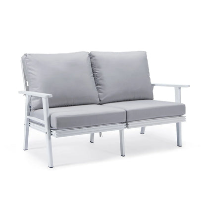 Walbrooke Modern 3-Piece Outdoor Patio Set with White Aluminum Frame and Removable Cushions Loveseat and Set of 2 Armchairs - Elax Furniture